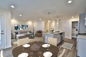 Philadelphia apartment for rent - a living room and dining room with a table and chairs