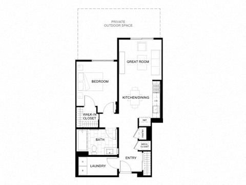 Floor plan for 1 bed, 1 bath, 722 sqft