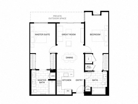 Floor plan for 2 beds, 2 baths, 1079 sqft