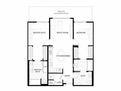 Floor plan for 2 beds, 2 baths, 1130 sqft
