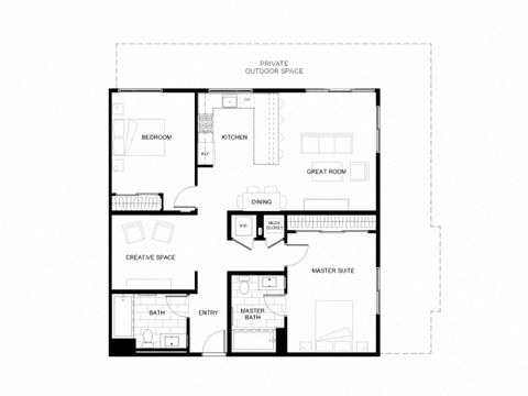 Floor plan for 2 beds, 2 baths, 1230 sqft