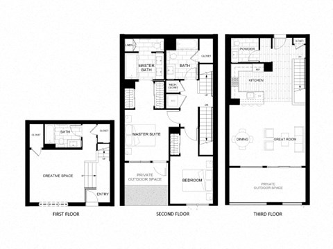 Floor plan for 2 beds, 3.5 baths, 1723 sqft