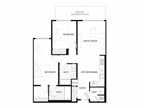 Floor plan for 2 beds, 2 baths, 1003 sqft