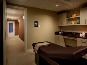 Marina Del Rey apartment for rent - a spa room with a brown bench and a sink
