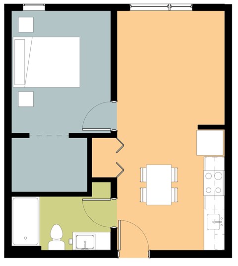Floor plan for 1 bed, 1 bath, 550 sqft