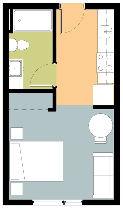 Floor plan for studio, 1 bath