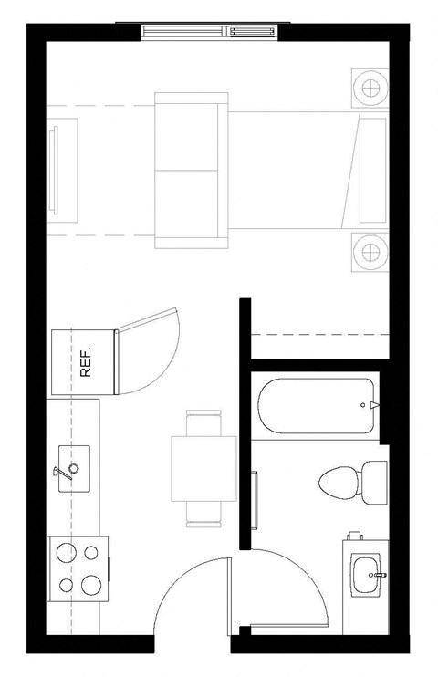 Floor plan for studio, 1 bath, 354 sqft
