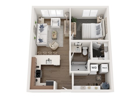 Floor plan for 1 bed, 1 bath, 575 sqft