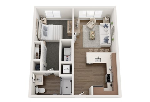 Floor plan for 1 bed, 1 bath, 575 sqft