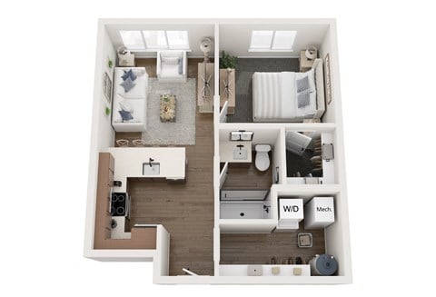 Floor plan for 1 bed, 1 bath, 559 sqft