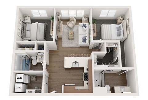 Floor plan for 2 beds, 2 baths, 825 sqft