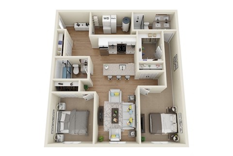 Floor plan for 2 beds, 2 baths, 1027 sqft