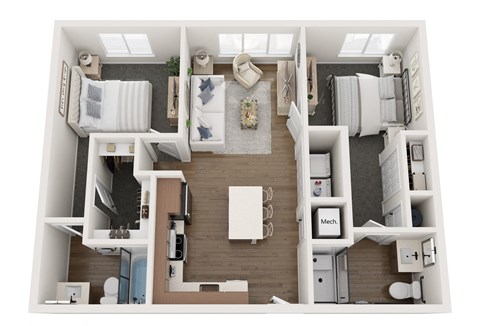Floor plan for 2 beds, 2 baths, 825 sqft