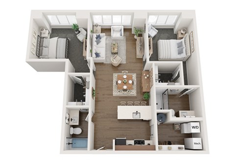 Floor plan for 2 beds, 2 baths, 1022 sqft