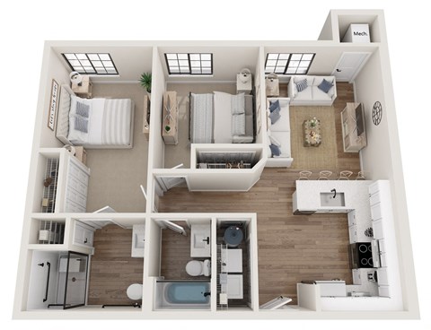 Floor plan for 2 beds, 2 baths, 812 sqft