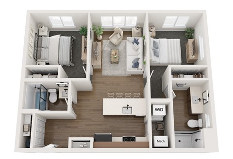Floor plan for 2 beds, 2 baths, 825 sqft