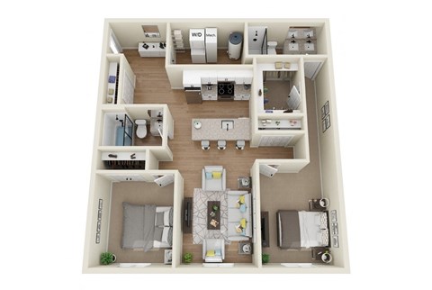 Floor plan for 2 beds, 2 baths, 1027 sqft
