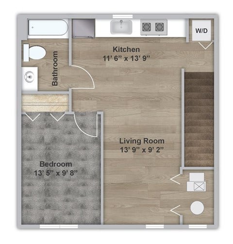 Floor plan for 1 bed, 1 bath, 624 sqft