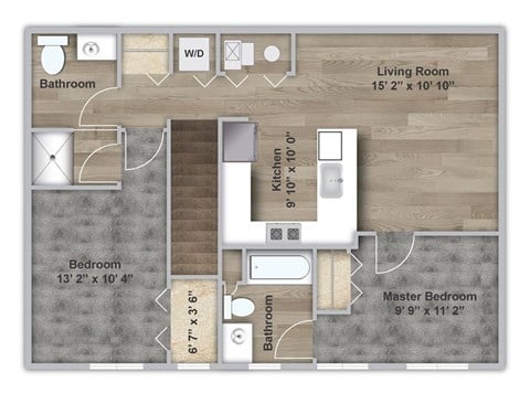 Floor plan for 2 beds, 2 baths, 936 sqft