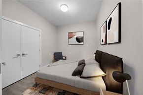Calgary apartment for rent - a bedroom with a large bed and a door to a closet