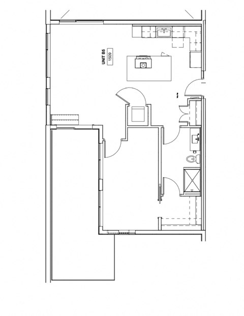 Floor plan for 1 bed, 1 bath, 932 sqft