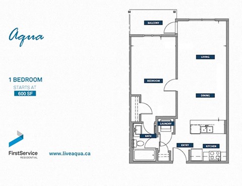Floor plan for 1 bed, 1 bath, 616 sqft