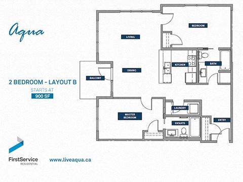 Floor plan for 2 beds, 2 baths, 971 sqft
