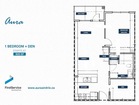 Floor plan for 1 bed, 1 bath, 672 sqft