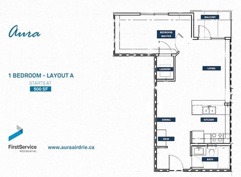 Floor plan for 1 bed, 1 bath, 680 sqft
