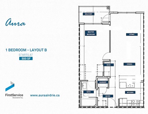 Floor plan for 1 bed, 1 bath, 704 sqft