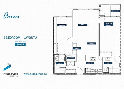Floor plan for 2 beds, 2 baths, 984 sqft
