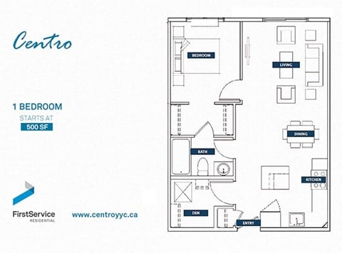 Floor plan for 1 bed, 1 bath, 566 sqft
