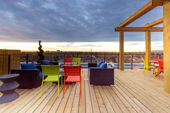 Spectacular rooftop patio with bbq stations, firepits, stylish furniture