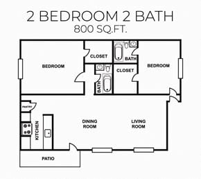 Dallas apartment for rent - a floor plan of a two bedroom apartment with a closet and a living room