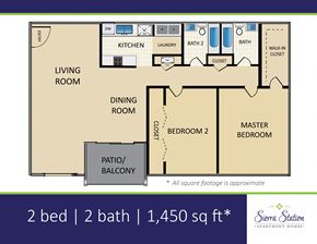 Atlanta apartment for rent - A floor plan for a 2 bedroom, 2 bathroom apartment of 1,450 square feet.