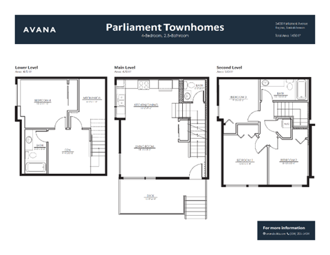 Floor plan for 4 beds, 2.5 baths, 1450 sqft