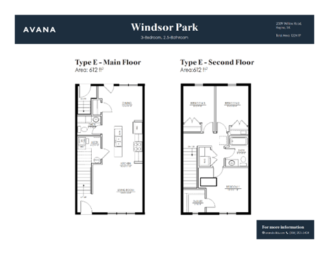 Floor plan for 3 beds, 2.5 baths, 1385 sqft