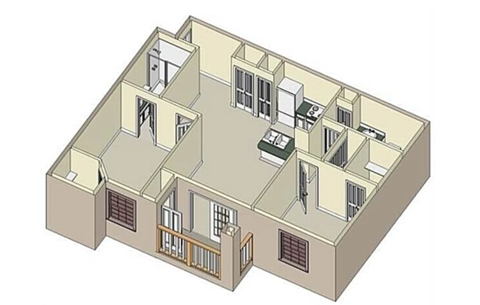 Floor plan for 2 beds, 2 baths, 1036 sqft