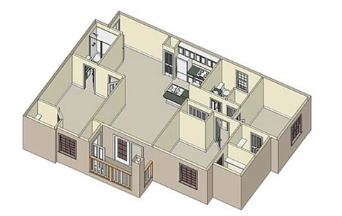 Floor plan for 3 beds, 2 baths, 1272 sqft