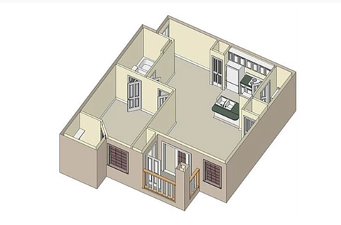 Floor plan for 1 bed, 1 bath, 800 sqft