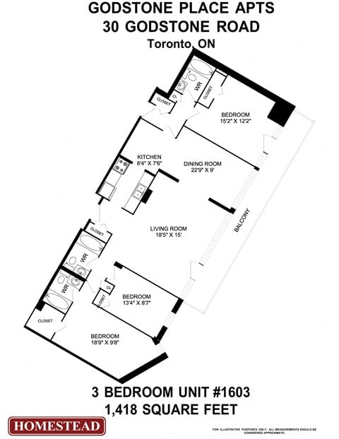 Floor plan for 3 beds, 3 baths