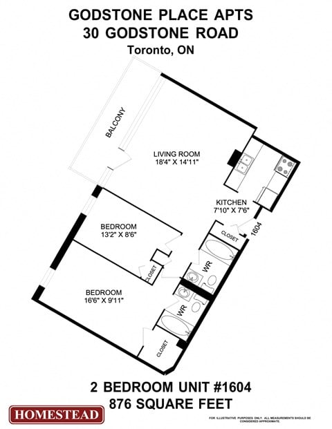 Floor plan for 2 beds, 2 baths