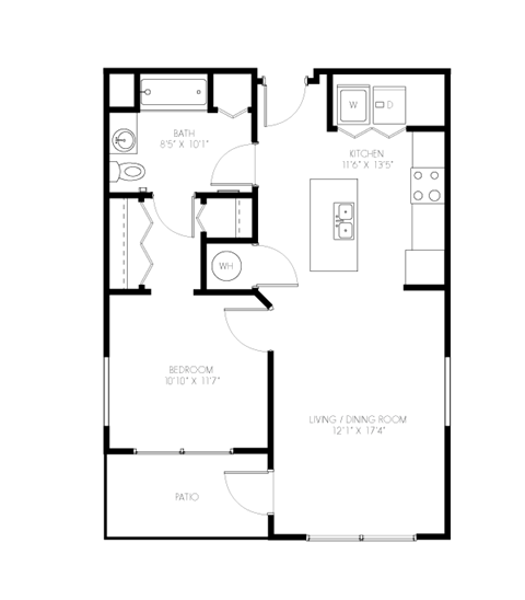 Floor plan for 1 bed, 1 bath, 778 sqft