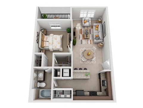Floor plan for 1 bed, 1 bath, 847 sqft