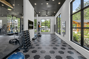 Midlothian apartment for rent - A gym with a variety of equipment including a blue exercise ball.