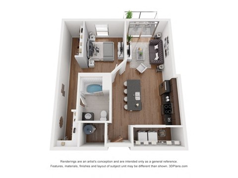 Floor plan for 1 bed, 1 bath, 749 sqft