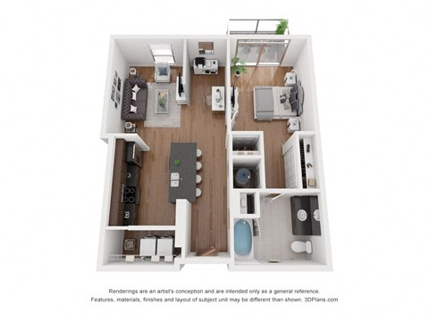 Floor plan for 1 bed, 1 bath, 740 sqft