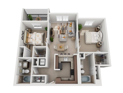 Floor plan for 2 beds, 2 baths, 1127 sqft