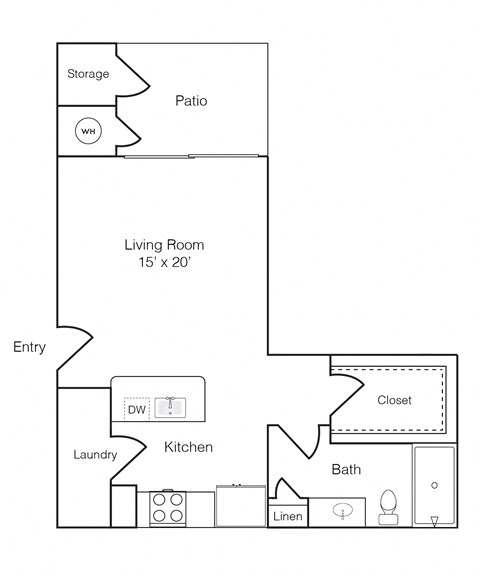 Floor plan for studio, 1 bath, 502 sqft
