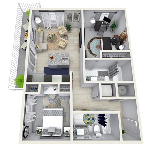 Floor plan for 2 beds, 2 baths, 989 sqft